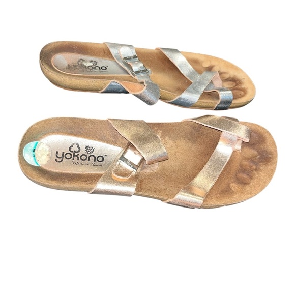 Yokono Ibiza 201 Metallic Silver Gold Leather Sandals Spain Womens Size 8 - Picture 3 of 5